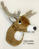 Plush deer head with adjustable antlers on a light background