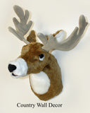 Plush deer head wall mount on a white background with 'Country Wall Decor' text.