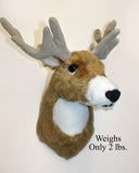 Plush deer head  with adjustable  10" long antlers. Weighs 2 lbs.